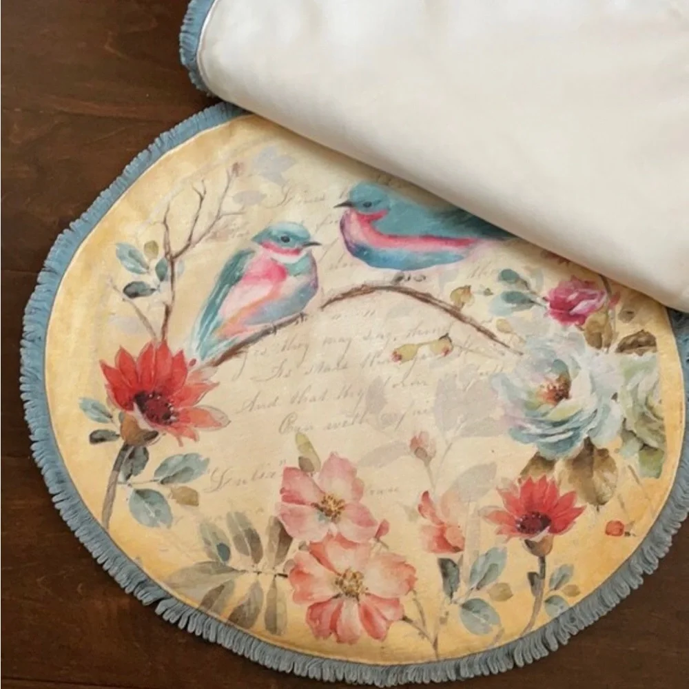Spring Summer Floral Blue Bird Placemats Set Of 4 Colorful Round